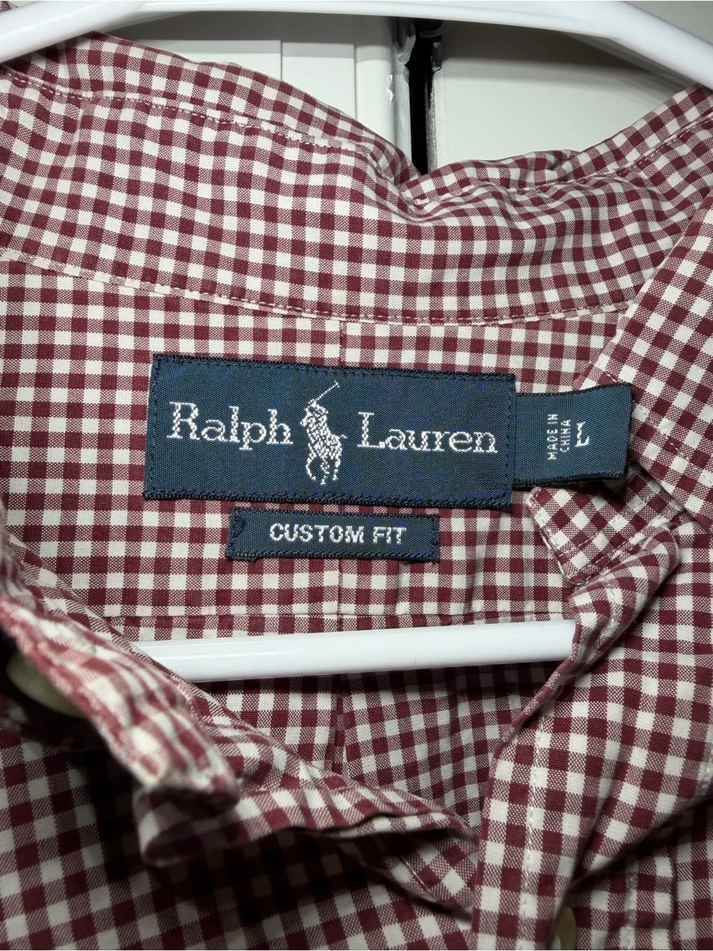 Polo by Ralph Lauren Men’s Burgundy and White Gingham Button-Down Shirt